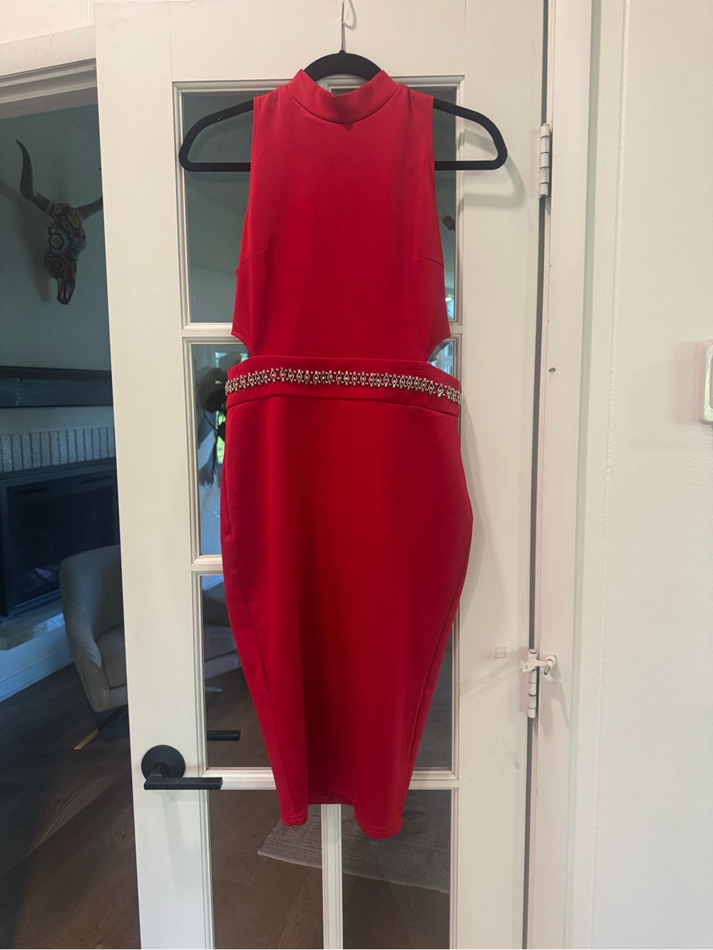 AX Paris Red Jewel-Embellished Halter Midi Dress